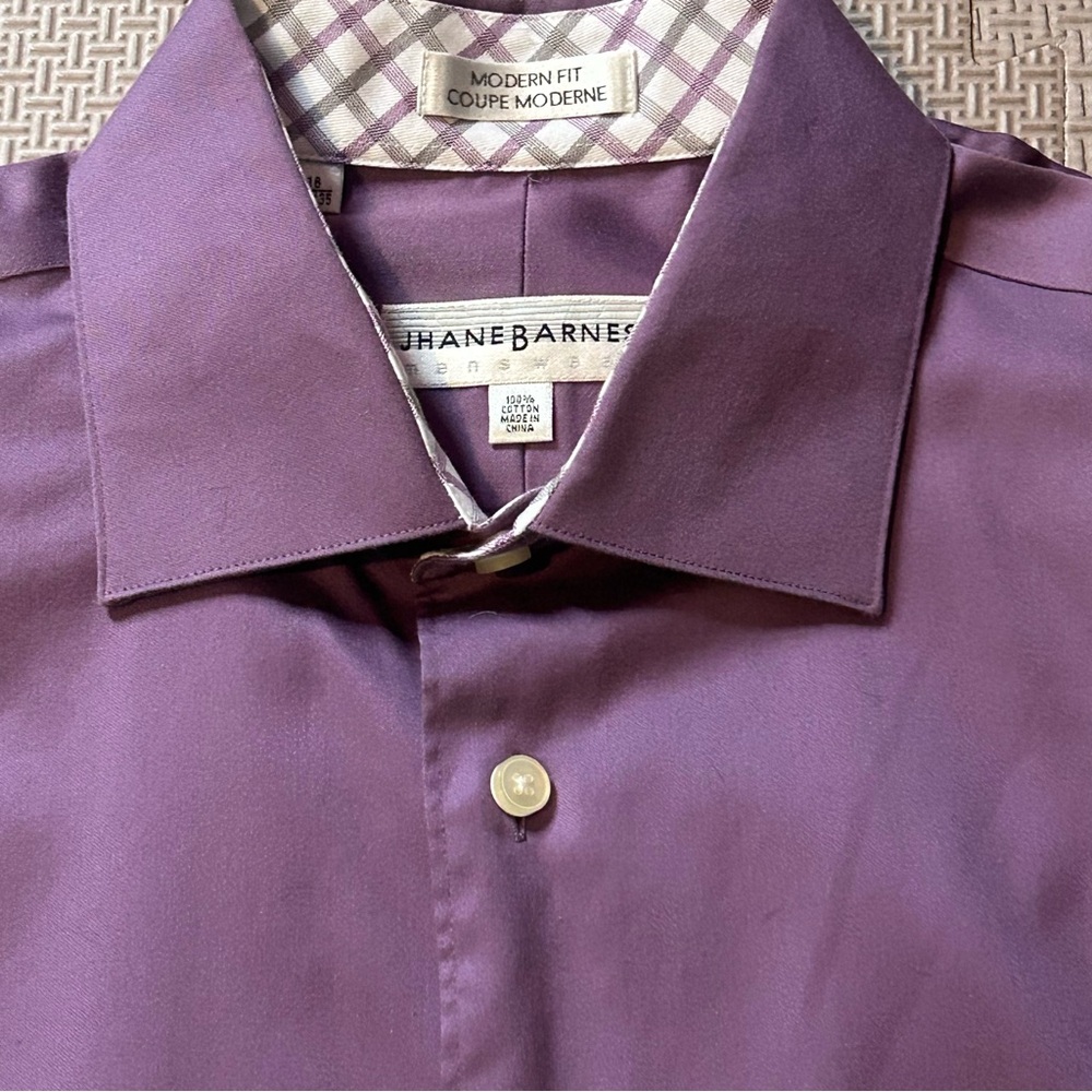Jhane Barnes Classic 100% Cotton Men's Purple Button Up Shirt 16 34/35